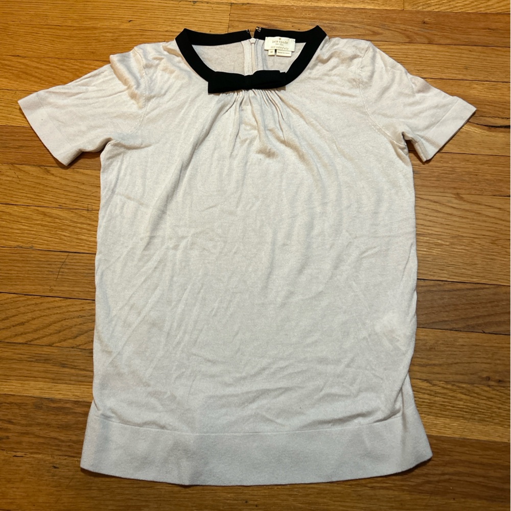 Kate Spade Bow Collar White Top With Black Trim, EUC, Medium